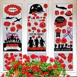 Remembrance Day Window Stickers 8 Sheets Poppy Window Stickers Double-Sided Lest We Forget Window Sticker for Glass Soldiers Remembrance Day Window Stickers Waterproof Remembrance Day Decorations