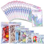 100 Pack Resealable Mylar Bags Smell Proof Pouch Aluminum Foil Packaging Plastic Ziplock Bag,Big Mylar Storage Bags For Candy,Jewelry,Screw,Holographic Rainbow Color,5.5 x 7.9 inch