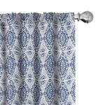 Ambesonne Blue and White Window Curtains Pack of 2, Abstract Tie Dye Effect Ikat Shibori Pattern in Bohemian Fashion, Lightweight Set with Rod Pocket, 4 Panels of - 28" x 63", Navy Blue