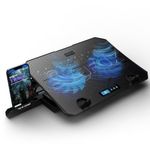 EvoFox Frost Plus Laptop Cooling Pad | Laptop Cooler Pad with Dual Fans, Blue LED Backlight, Iron Mesh Design, LCD Display, Adjustable Stand, Ultra-Quiet Dual USB Cooling Pad (Black)