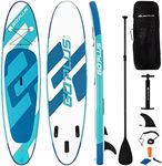 COSTWAY 10FT/11FT Inflatable Stand Up Paddle Board, 6" Thick SUP Boards with Adjustable Aluminium Paddle, Hand Pump, Removable Fin, Leash and Backpack for All Skill Levels (335x76x15CM, Lake Blue)