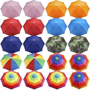 Reginary 20 Pcs Umbrella Hats Multicolor Fishing Cap Funny Head Umbrella Headband in Kids Beach Umbrella Adjustable Hands Party Beach Headwear Waterproof Outdoor Party Hats