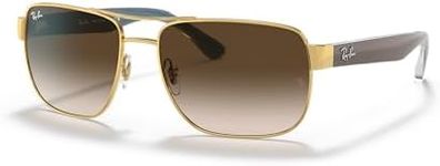 Ray-Ban Men's RB3530 Square Sunglasses, Gold/Brown Gradient Dark Brown, 58 mm