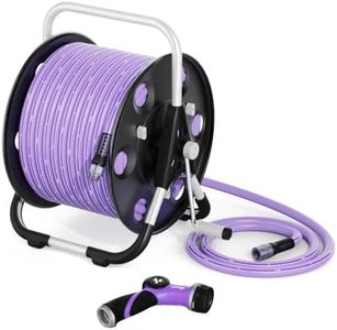 YUNIGO FREEDOM Portable and Wall-Mountable Garden Hose Reel equipped with 5/8' 100ft, Kink-Free Hybrid Hose, Lightweight, Easy Setup. Spray Nozzle and Leader Hose Included