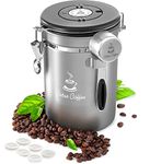 Coffee Canister Airtight Coffee Container - Stainless Steel Coffee Storage for Beans, Grounds, Tea, Sugar - Coffee Containers with Date Tracker, Scoop, CO2 Valve Filters, Large Coffee Jar 22oz, Silver