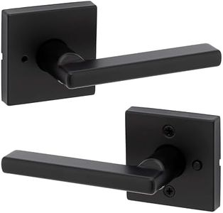 Kwikset Halifax Interior Privacy Door Handle with Lock, Door Lever For Bathroom and Bedroom, Matte Black Reversible Keyless Push Button Lock Door Lever, with Microban Protection, Square Rose