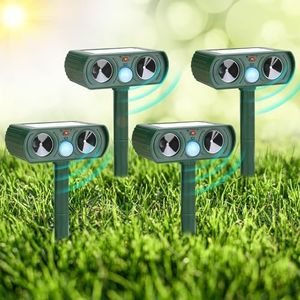 4 Pack Ultrasonic Animal Repellent Outdoor Solar Animal Repeller with Motion Sensor Deer Repellent Devices Waterproof Cat Repellent to Repel Squirrel Dog Rabbit Skunk Raccoon