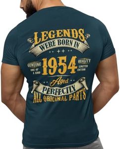 70th Birthday Shirt for Men, Legends Were Born in 1954, Vintage 70 Years Old T-Shirt, Left Chest & Full Back Print, Navy Heather, XX-Large
