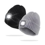 SORANGEUN Toque with Light, 2pcs LED Hat with Light, 300mAh Warm USB Rechargeable Beanie with Lights Built in for Men&Women Grey