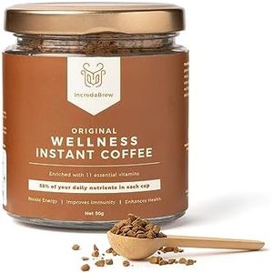 IncredaBrew Wellness Instant Coffee Powder - 50g, Vitamin Rich Diet Coffee | Makes 25 Cups of Hot or Cold Coffee, Milk or Black Coffee | Gold Blend Freeze Dried Coffee