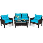 HAPPYGRILL 4-Piece Patio Furniture Set Outdoor Rattan Wicker Conversation Set with Coffee Table, Sectional Sofa Bistro Set with Cushions for Garden Poolside Backyard