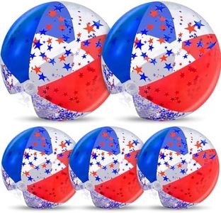 5 Pack Patriotic Sequins Beach Balls 24 Inch 16 Inch Red White and Blue Beach Ball Filled with Stars Confetti Glitters 4th of July Summer Pool Toys Party Decoration Supplies Favor for Kids Adult