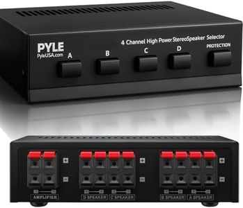 Pyle 4-Zone Channel Speaker Switch Selector - Premium New & Improved Switch Box Hub, Distribution Box for Multi-Channel High Powered Stereo Amp A/B/C/D Switches, 4 Pairs Of Speakers, Black