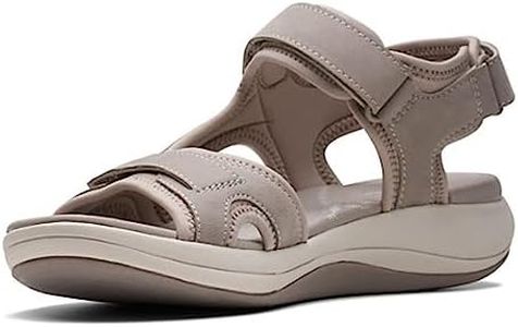 Clarks Women's Mira Bay Flat Sandal, Stone Textile, 8.5 Medium US