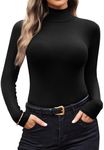 Ekouaer Women Turtleneck Shirt Long Sleeve Layer Tops Basic Ribbed Tees Soft Stretch Thermal Undershirts Lightweight Blouse Black M