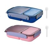 2 Pack, Pair - Lunch Box Set, Bento Box, Food Container for Adults, Kids, Baby for School, Work, Daycare. Lunch Boxes wirh 2 Compartments, Leak Proof, Spoon. (Blue/Peach - 1200ML)