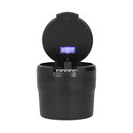 Car Ashtray Stainless Steel Container Smokeless Blue LED Light with Builtin Battery Fit Universal (Black)