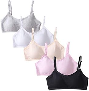 SIAEYINFY 5-6 Pack Girls Padded Training Bras,Girls Thin Cotton Breathable Sports Bra Fit for 10-16 Years Teen, Colorful, One Size