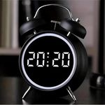 AERYS 4.5-Inch Digital Alarm Clock, Table Clock Double Bell LED Silent Metal Clock with Night Light, Loud Bedside Alarm for Heavy Sleepers, Home, Office, Bedroom, Living Room,Home Decor (Big Black)