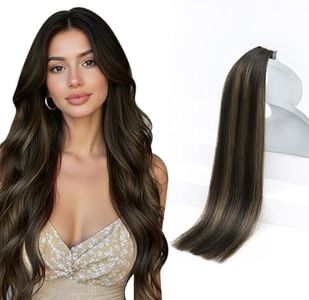 Sunny Hair Tape in Hair Extensions Real Human Hair Invisible Remy Hair Extensions Tape ins for Women Darkest Brown Ombre Medium Brown Balayage 14 inch 20Pcs 50G