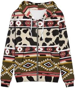 Zengppxfd Southwest Hoodies Zip Up Jackets for Women Aztec Sweatshirt, S