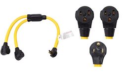 ONETAK NEMA 6-50P to 2 Outlet 6-50R Y Splitter STW 6 AWG 3 Feet 240V 50 Amp 3 Prong Male Plug Female Receptacle Welder EV Charger Dryer RV Power Cord Adapter