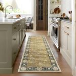 Kitchen Runner Rug 2x6, Washable Boho Floral Runner Rugs for Entryway Hallways with Rubber Backing, Bathroom Vintage Long Rugs, Floor Mat for Bedside, Laundry, Dorm, 2x6ft, Brown/Charcoal