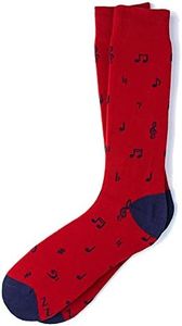 Men's Hipster Designer Music To My Toes Musical Notes Crew Dress Socks (Red)