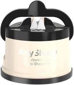 AnySharp – EDITIONS – Hands Free Knife Sharpener - Easy to Use Sharpening Tool with PowerGrip Suction Base and 20-Degree Pre-set Angle - For All Knives: Chef’s, Serrated, and Hardened Steel - Cream