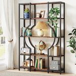 Tribesigns 5-Tier Bookshelf and Bookcase, Vintage Tall Bookcase with 12 Open Display Shelves, Wooden Book Shelving Unit with Metal Frame for Home Office, Living Room, Bedroom (Brown)