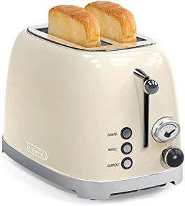 Toaster 2 Slice,1.5" Extra Wide Slots Toaster,Retro Stainless Steel with Bagel, Cancel, Defrost, Reheat Function and 6-Shade Settings, Removal Crumb Tray(Cream)