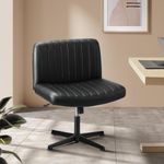 Oikiture Armless Office Chair with 63cm Width Mid Back and Adjustable Height Home Office Furniture Chair Seat Black