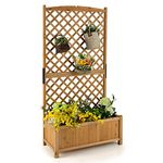 Giantex Planter Raised Bed with Trellis, 71" Wooden Garden Bed, High Trellis for Vine Plant Flower Climbing Pot Hanging, Indoor & Outdoor Planter Box for Yard, Garden, Balcony