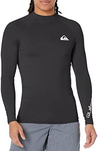 Quiksilver Men's Standard All Time Long Sleeve Rashguard UPF 50 Sun Protection Surf Shirt, Black Left Chest, Large