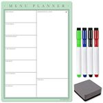 TMS Magnetic Weekly Meal Planner A4, Whiteboard Planner, Shopping List and Menu Organiser - with 4 Dry Erase Pens and Eraser Dry Wipe Fridge Calendar for Daily Notes and Reminders (Pistachio, A4)