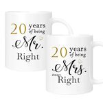 20th Wedding Gifts for Couple, 20th Anniversary Ideal Gifts for Wife Husband Parents Couple Grandparents, 20 Year Anniversary Engagement Gifts for Couple, 20th Anniversary Coffee Mug Set of 2, 11oz