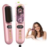 Cordless Hair Straightener Brush, Portable Mini Straightening Brush, Negative Ion Hot Comb Hair Straightener for Women with Travel Size, 150-230°C for All Hair Types,USB Rechargeable, Anti-Scald, Pink