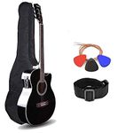 Kadence Frontier Semi Acoustic Guitar 40" with Learning Course, Die cast keys with Combo (Bag,strap,strings And 3 picks) (Black, Electric Acoustic)