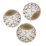 Schonwerk Diamond Lattice Decorative Orbs Set of 3 | Resin Spheres Balls Decor | 3.2” Colorful Elegant Orbs for Bowls | Unique Dining/Coffee Table Centerpiece | Great Gift Idea (White & Gold)