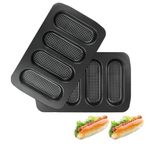 HOMOMSAE Hot Dog Bun Pan, 2 Pack Perforated Carbon Steel Bread Loaf Pan, Nonstick & Heat Resistant Bread Forms Mini Baguette Baking Tray for Hot Dog Bun Rolls (Black)