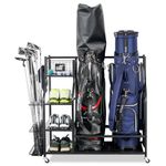 Mythinglogic Golf Storage Rack, with Wheels, Golf Club Organisers Extra Large Design for Two Golf Bag and Other Golf Club Accessories