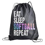 Softball Drawstring Bag for Girls, Eat Sleep Softball Repeat Backpack, Softball Player Gift, Teen Sport Cinch Sack Tote Bag, Softball Team Gifts, Girls Softball Accessories, Softball Cleat Bag, Black,