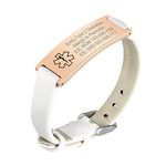 VNOX Customize Medical ID Leather Bracelet for Women Girl Personalise Engraving Medical Alert Leather Wrist Cuff Bracelet Satinless Steel Engraving Metal and Clasp,RW Color