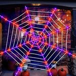 Halloween Spider Web Lights Decor Giant 12ft Halloween Decorations Outdoor Lighted Mega Spider Web with 120 LED Waterproof for Halloween Outdoor Indoor Yard Party Haunted House Decor