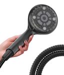 LOKBY 5″ High Pressure Handheld Shower Head 6-Setting - High Flow Even with Low Water Pressure - Hand Held Showerhead Set with 59″ Stainless Steel Hose, Teflon Tape, Rubber Washers - Black