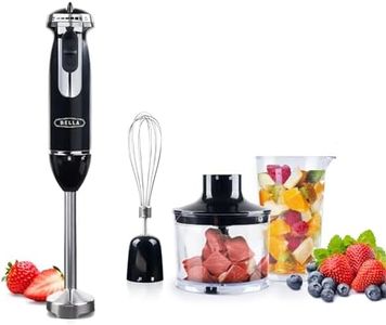BELLA 10-Speed Immersion Blender with Attachments, 350 Watt, Immersion Blender with Dishwasher Safe Whisk & Blending Attachments for Food Prep, Black