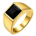 GOLDCHIC JEWELRY Black Onxy Rings For Men, Gold Band Ring with Gemstone For Father, Size Z+2