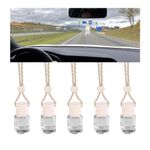 TSUGAMI 5PCS Hanging Car Air Freshener, 8 ml Oil Diffuser Perfume Aromatherapy Pendant Empty Glass Bottle, Fragrance Ornament with Vent Clip Wooden Cap and Rope, Auto Interior Decoration (Cylindrical)