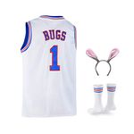 Bugs 1 Space Men's Movie Jersey Basketball Jersey with Head Hoop & Socks White S-XXL - White - Medium