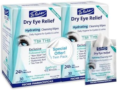 Dr. Fischer Tea Tree Eyelid Wipes for Dry Eyes - Gentle Eye Wipes for Everyday Eye Conditions and Hypoallergenic Makeup Remover (60 Wipes)